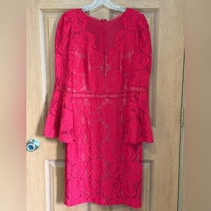 Tadashi Shoji Dress Womens Size 8 Red Lace Long Sleeve Cocktail Party Formal